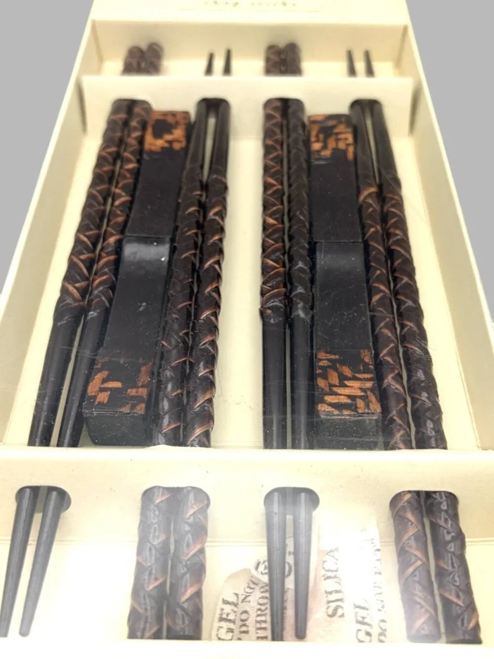 Pier 1 Imports Carved Wood Chopsticks Set 4 Pairs w/ Holders NIB 8.75